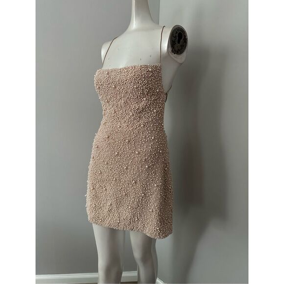Retrofete Marin Faux Pearl-Embellished Crepe Mini Dress Pink Small $695 - Picture 11 of 13
